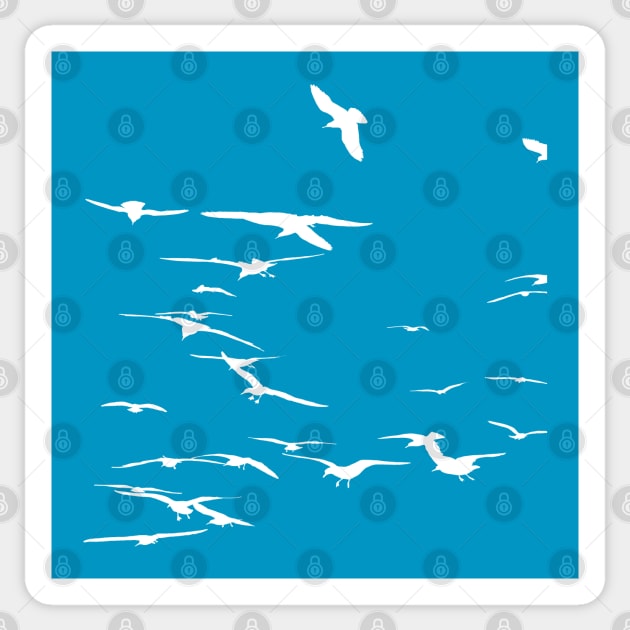 Happy Seagulls Flying In The Sky White Silhouette Sticker by taiche